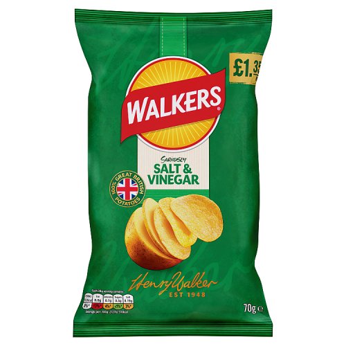 Walkers Crisps Salt & Vinegar £1.35 70g pack shot