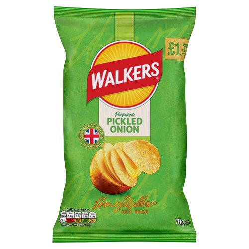 Walkers Potato Crisps Pickled Onion PM £1.35 70g pack shot