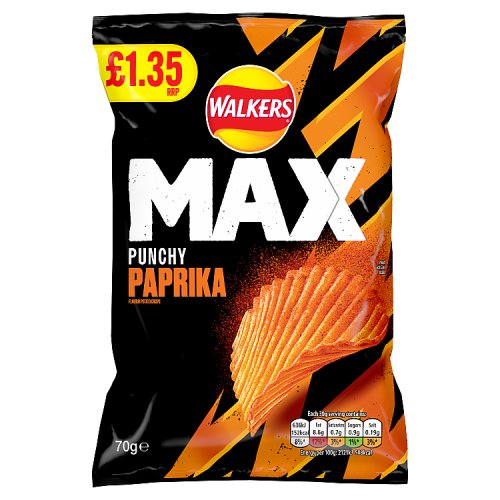 Walkers Max Paprika PM £1.35 70g pack shot