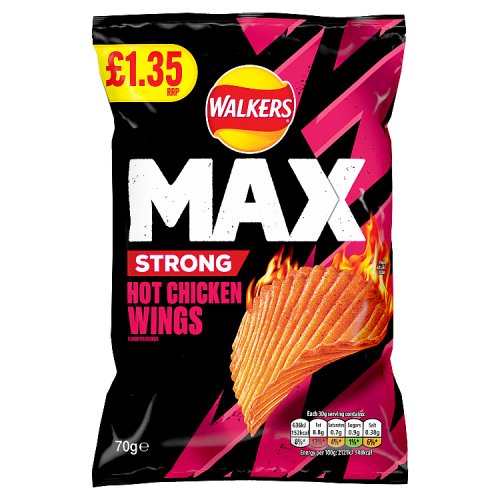 Walkers Max Strong Hot Chicken Wings PM £1.35 70g pack shot