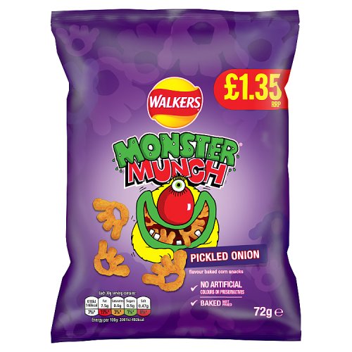 Walkers Bag Monster Munch Pickled Onion Snacks PM £1.35 72g pack shot