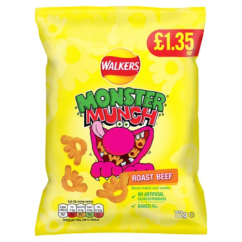 Walkers Bag Monster Munch Roast Beef Snacks PM 1.25 72g pack shot
