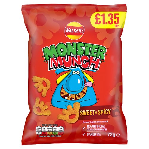 Walkers Bag Monster Munch Flamin Hot Snacks PM £1.35 72g pack shot