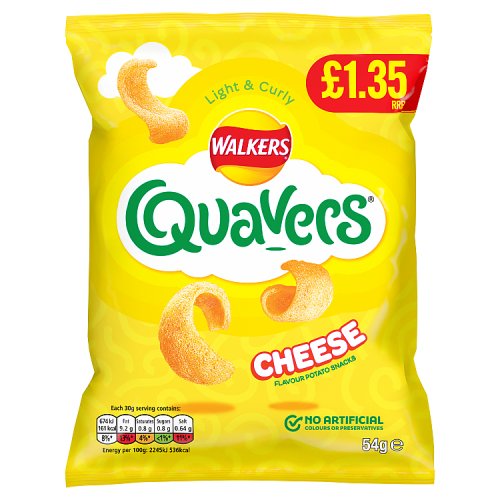 Walkers Bag Quavers Cheese Snacks PM £1.35 54g pack shot
