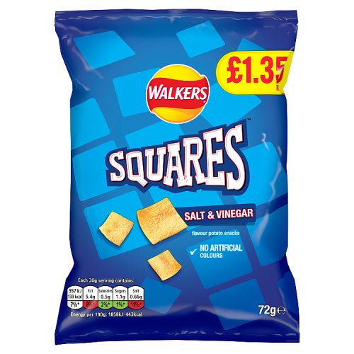 Walkers Bag Squares Salt & Vinegar Snacks PM £1.35 72g pack shot