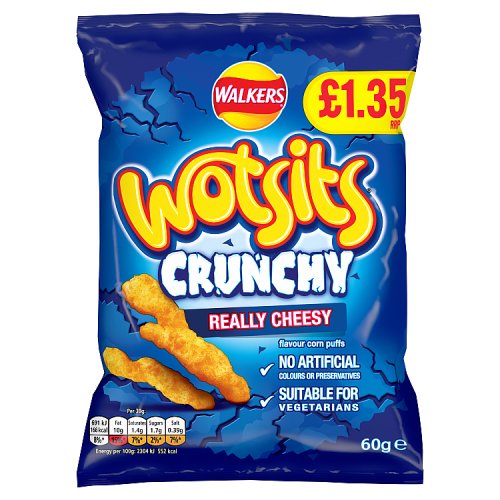 Walkers Bag Wotsits Crunchy Flamin Hot Snacks PM £1.35 60g pack shot
