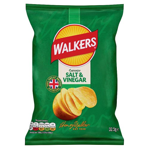 Walkers Crisps Salt & Vinegar 32.5g pack shot
