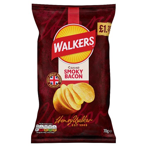Walkers Smoky Bacon PM £1.35 70g pack shot