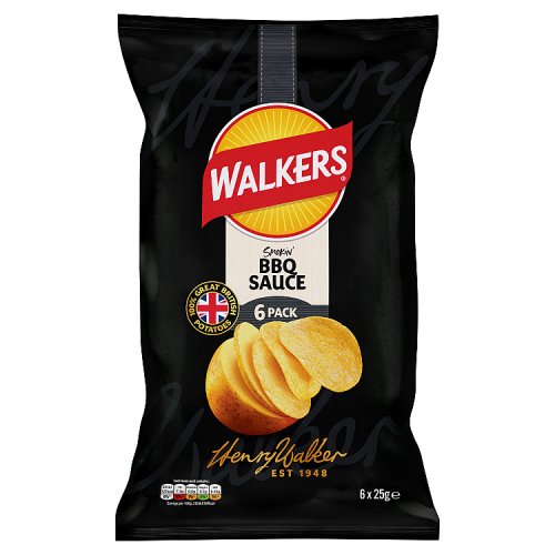 Walkers BBQ Sauce Crisps 6pk (6 x 25g) pack shot