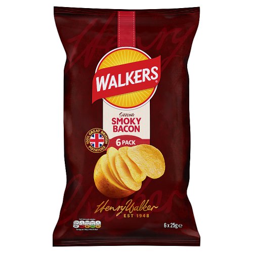 Walkers Smoky Bacon Crisps 6pk (6 x 25g) pack shot