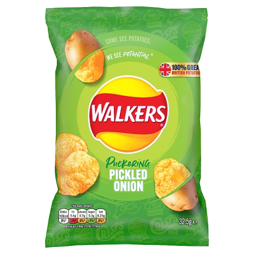 Walkers Pickled Onion Crisps 32.5g pack shot