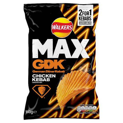 Walkers Max GDK Chicken Kebab Flavour Sharing Bag Crisps 140g pack shot