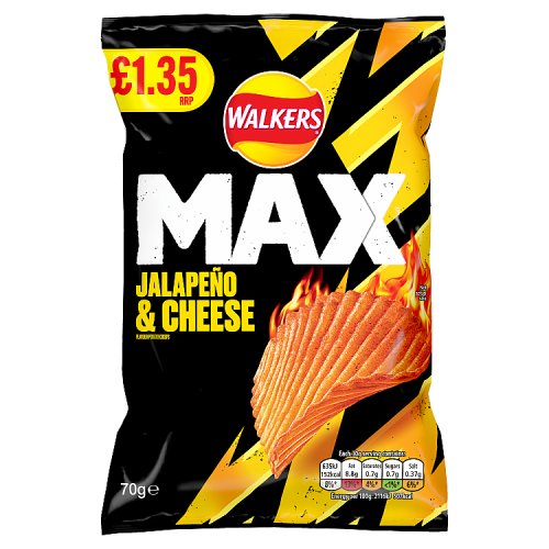Walkers Max Strong Jalapeno & Cheese 70g PM £1.35 pack shot