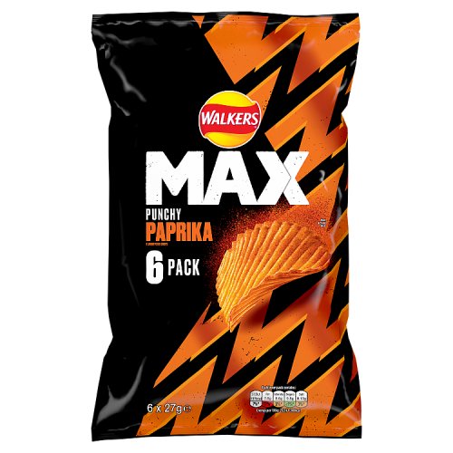 Walkers Max Paprika 6pk (6 x 27g) pack shot