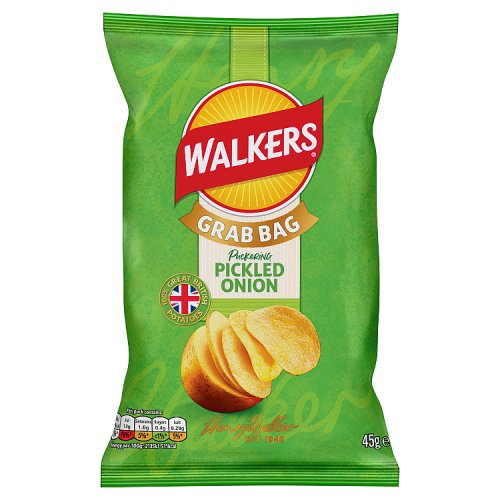 Walkers Snacks Pickled Onion Grab Bag Crisps 45g pack shot