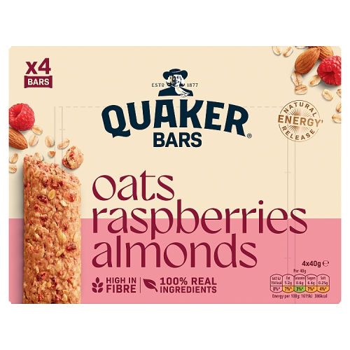 Quaker Almond & Raspberry Multipack Bars 160g pack shot