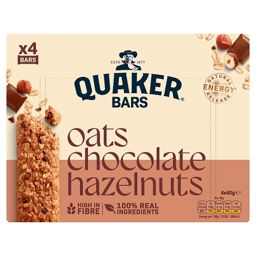 Quaker Hazelnut & Chocolate Multipack Bars 160g pack shot