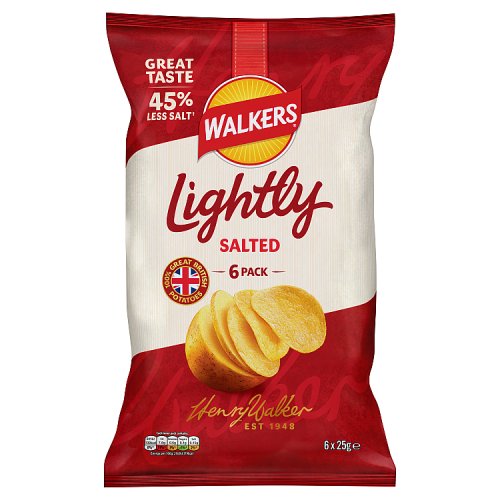 Walkers Lightly Salted Crisps 6pk (6 x 25g) pack shot