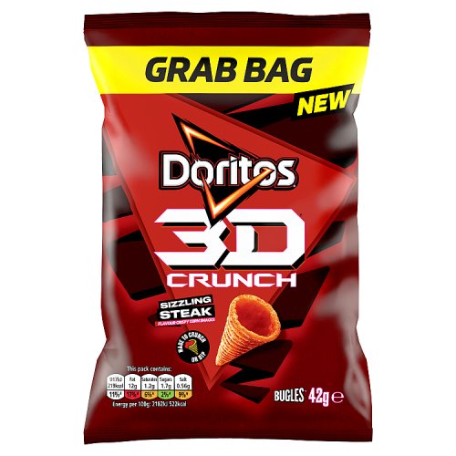 Doritos 3D Crunch Sizzling Steak Crisps Grab Bag 42g pack shot
