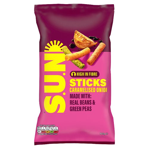 Sun Sticks Caramelised Onion High Fibre Snacks Sharing Crisps 100g pack shot