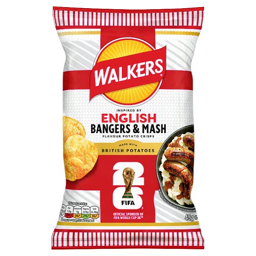 Walkers WC English Bangers and Mash Crisps 45g pack shot