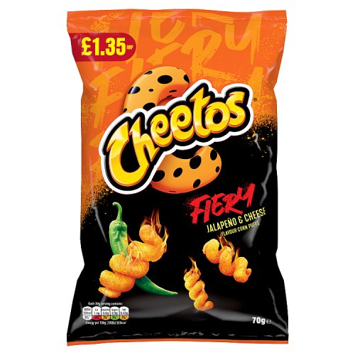 Cheetos Fiery Snacks Jalapeno & Cheese Corn Puffs 70g PMP pack shot