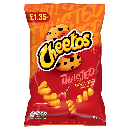 Cheetos Twisted Snacks Sweet & Spicy Corn Puffs 85g PMP pack shot