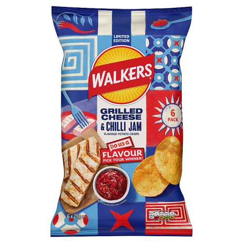 Walkers Grilled Cheese & Chilli Jam 6pk (6 x 25g) pack shot