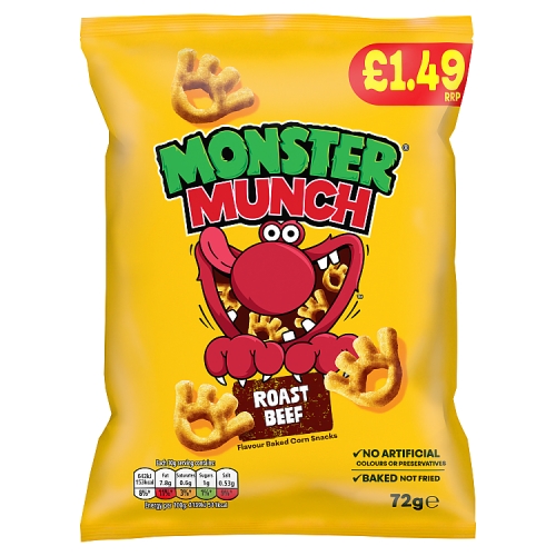 Monster Munch Roast Beef 72g PMP pack shot