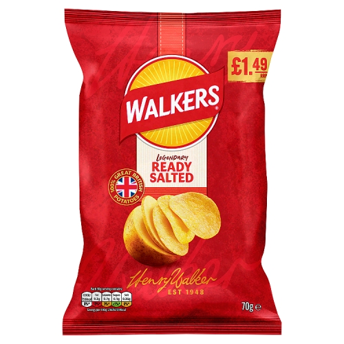 Walkers Ready Salted PM £1.49 70g pack shot