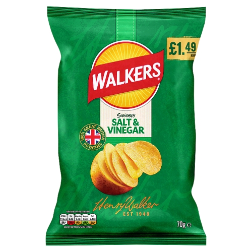 Walkers Salt & Vinegar PM £1.49 70g pack shot