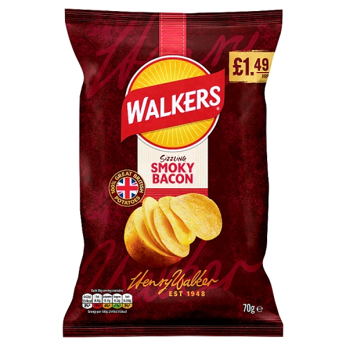 Walkers Smokey Bacon PM £1.49 70g pack shot