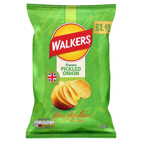 Walkers Pickled Onion PM £1.49 70g pack shot