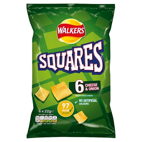 Walkers Squares Cheese & Onion 6pk (6 x 22g) pack shot