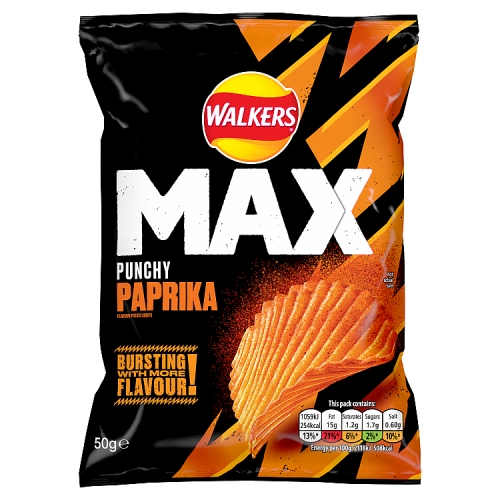 Walkers Max Paprika Crisps 50g pack shot