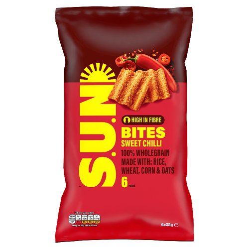 Walkers Sunbites Sun Ripened Sweet Chilli Snacks Crisps 6pk (6 x 25g) 150g pack shot
