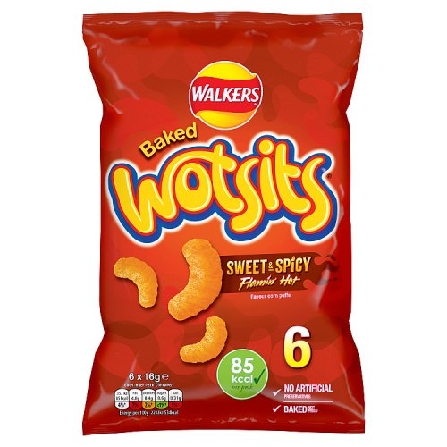 Walkers Wotsits Snacks Flamin Hot 6pk (6 x 16g) 96g pack shot