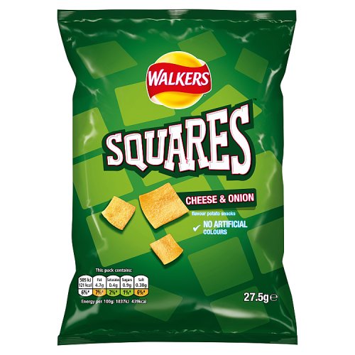 Walkers Crisps Squares Cheese & Onion 27.5g pack shot