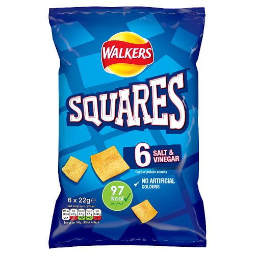 Walkers Squares Salt & Vinegar 6pk (6 x 22g) pack shot