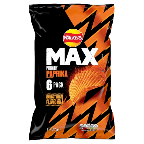 Walkers Max Paprika 6pk (6 x 27g) pack shot
