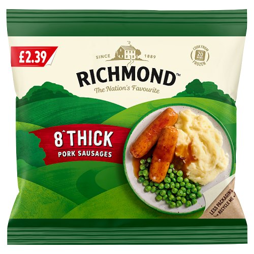 Richmond Thick Pork Sausages PM £2.39 8s 344g pack shot