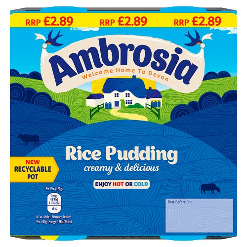 Ambrosia Rice Pudding (4 x 120g) PM £2.89 pack shot