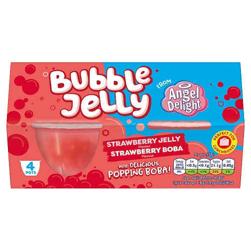 Angel Delight Strawberry Jelly & Strawberry Boba Bubble Dessert Snack Pot 4pk (4 x 130g) pack shot