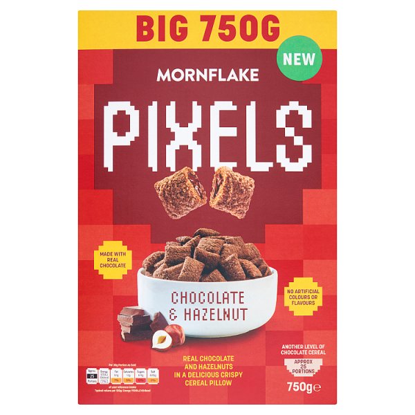 Mornflake Pixels Chocolate Hazelnut Squares 750g pack shot