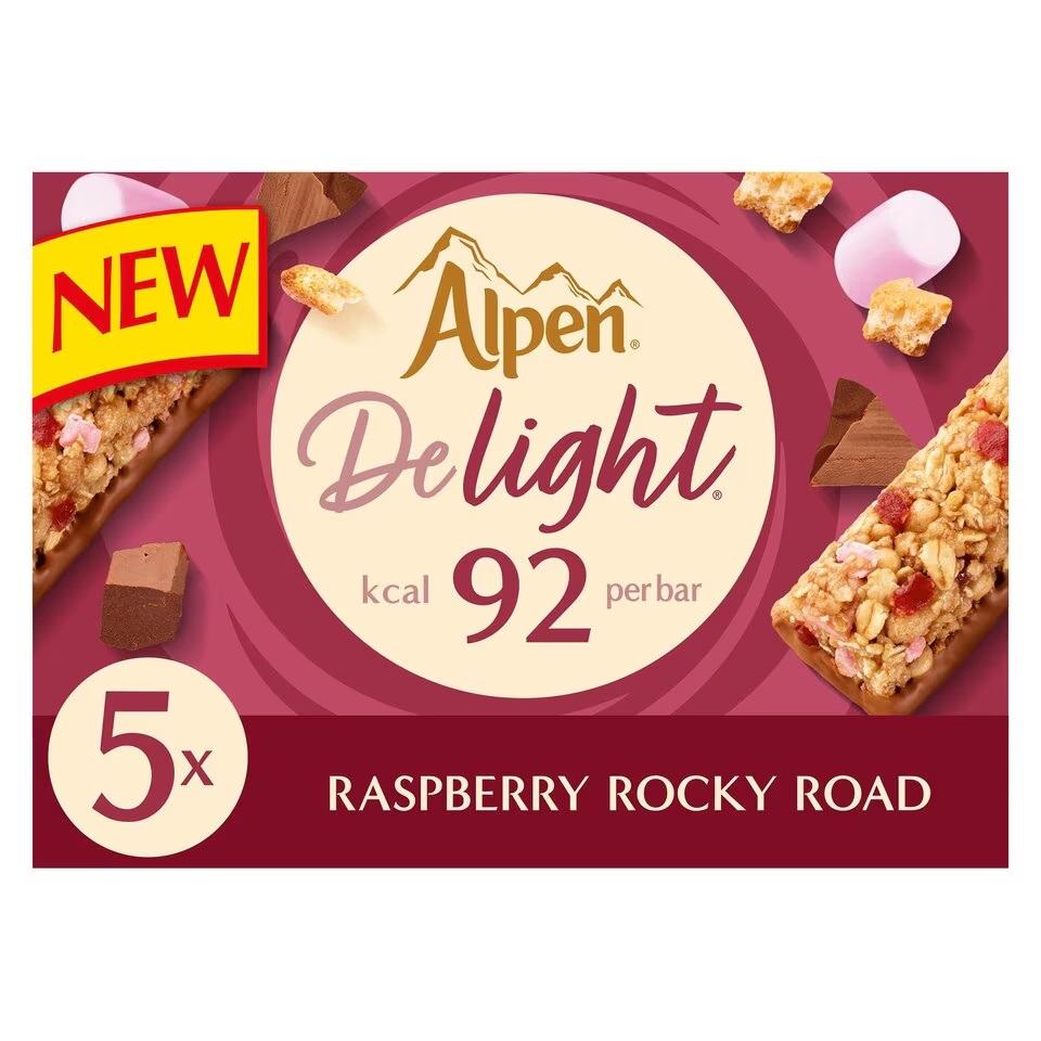 Alpen Delight Cereal Bars Raspberry Rocky Road 5pk (5 x 19g) 95g pack shot