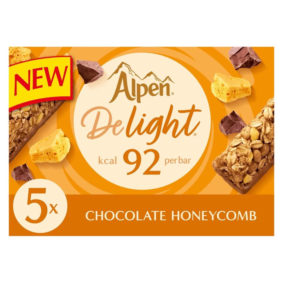 Alpen Delight Cereal Bars Chocolate Honeycomb 5pk (5 x 19g) 95g pack shot