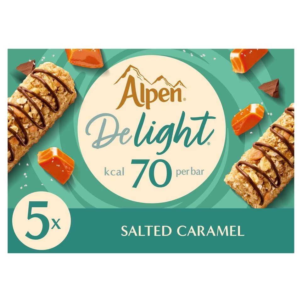 Alpen Delight Cereal Bars Salted Caramel 5pk (5 x 19g) 95g pack shot
