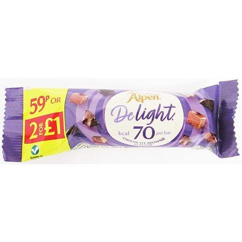Alpen Delight Chocolate Brownie PM 59p 2 for £1.00 29g pack shot