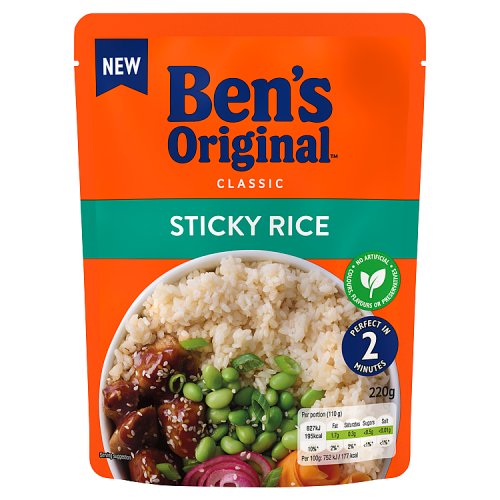 Bens Classic Sticky Microwavable Rice 220g pack shot