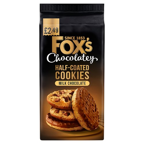 Foxs Cookies Half Coated Chocolate PM £2.50 175g pack shot